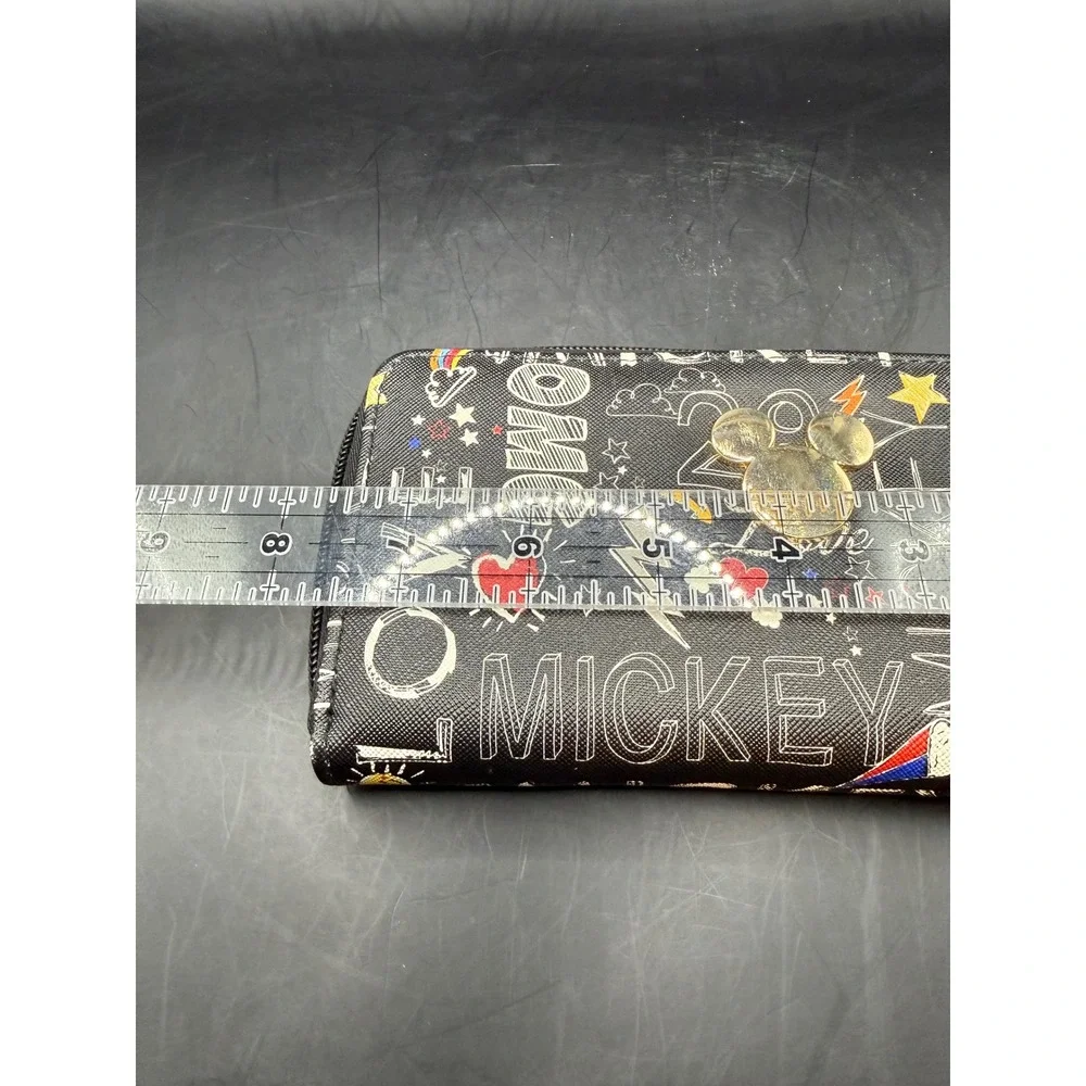 Disney‎ Mickey Mouse Graffiti Zip Around Wallet Black OMG Love Heart Print 7.5in